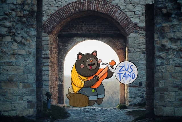 The zustand bear logo sitting under an arch