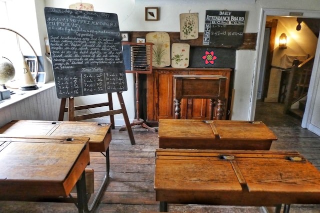 Times gone by a Back to School scene from the 20th Century. Blackboard and chalk.