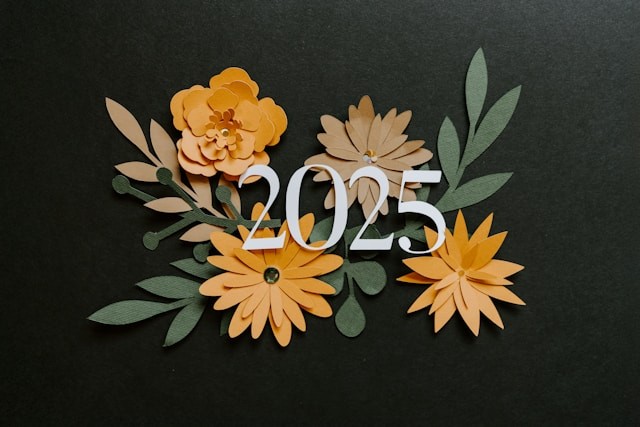 A close up of the number 2025 with flowers on it